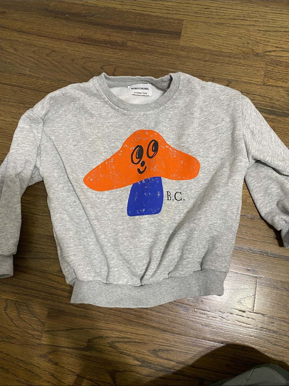 Bobo Choses Gray Sweatshirt with Orange & Blue Mushroom Print